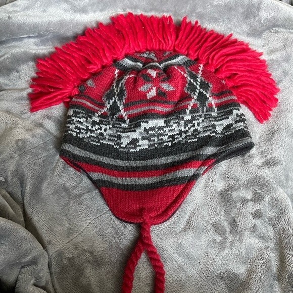 Mohawk Hat Knit Fun Winter Lined Fringe with Ear Flaps - Picture 2 of 4